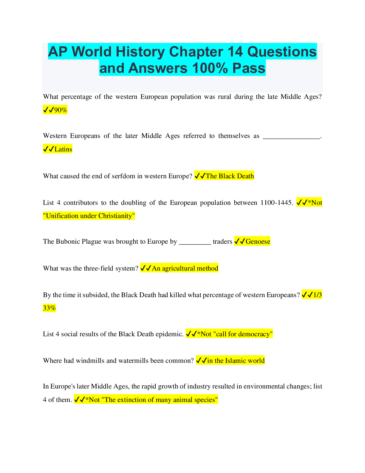 AP World History Chapter 14 Questions and Answers 100 Pass Browsegrades